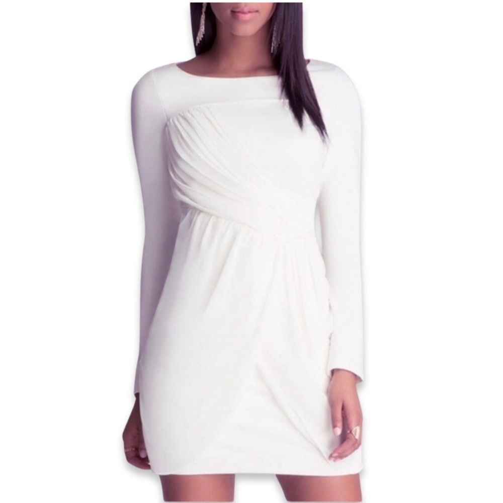 Bebe Draped Tulip Overlay Dress White XXS